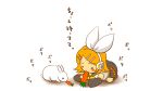  blonde_hair carrot eating headphones kagamine_rin rabbit ribbon vocaloid 