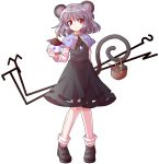  1girl alphes_(style) animal_ears basket capelet dairi dress jewelry mouse mouse_ears mouse_tail nazrin parody pendant red_eyes short_hair silver_hair simple_background smile solo style_parody tail touhou transparent_background 