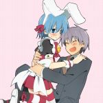  animal_ears ayasaki_hayate blue_eyes blue_hair bunny_ears butler crossdressinging grey_hair hayate_no_gotoku! hug multiple_boys segawa_kotetsu shacttainw short_hair thigh-highs thighhighs trap 