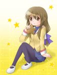  1girl brown_eyes brown_hair clannad ibuki_fuuko long_hair pantyhose sakura_yuuki school_uniform starfish 