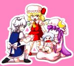  4girls age_regression ascot baby blonde_hair blue_hair blush braid crescent diaper fang flandre_scarlet hat izayoi_sakuya long_hair maid maid_headdress multiple_girls nazotyu no_hat no_headwear patchouli_knowledge purple_eyes purple_hair red_eyes remilia_scarlet short_hair side_ponytail silver_hair skirt smile touhou twin_braids wings young 