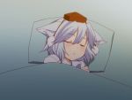  adaajt animal_ears blanket hat inubashiri_momiji pillow short_hair silver_hair sleeping solo touhou wolf_ears 