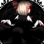  ass blonde_hair cross darkness dress from_behind glowing glowing_eyes looking_back razy_(skuroko) red_eyes rumia short_hair skirt_hold solo the_embodiment_of_scarlet_devil touhou youkai 