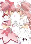  artist_request choker dress dual_persona face-to-face face_to_face gem gloves goddess_madoka hair_bow hair_ribbon hands holding_hands interlocked_fingers kaname_madoka long_hair magical_girl mahou_shoujo_madoka_magica multiple_girls official_art photoshop pink_eyes pink_hair ribbon short_twintails skirt smile source_request twintails ultimate_madoka white_dress yellow_eyes 