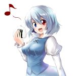  blue_eyes blue_hair bust chipa_(arutana) eating face food food_on_face food_on_mouth heterochromia musical_note onigiri open_mouth red_eyes short_hair solo tatara_kogasa touhou transparent_background white_background 