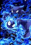  akezu alternate_color blue fang gastly ghost haunter monochrome no_humans open_mouth pokemon pokemon_(creature) shiny shiny_pokemon smile 
