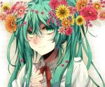  face flower green_eyes green_hair hair_flower hair_ornament hatsune_miku noka_(blackheart1118) smile solo vocaloid 