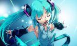  aqua_hair blue closed_eyes detached_sleeves eyes_closed from_above hatsune_miku headset long_hair maitake_(loose) necktie open_mouth outstretched_arms singing solo spread_arms twintails very_long_hair vocaloid 
