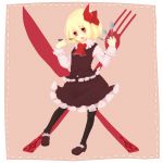  ascot blonde_hair blush chopsticks fang fork hair_ribbon highres knife open_mouth red_eyes ribbon rumia short_hair skirt solo spoon the_embodiment_of_scarlet_devil thigh-highs thighhighs toad22 touhou vest youkai 