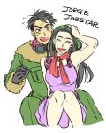  1boy 1girl black_hair couple dress george_joestar_ii gloves goggles goggles_around_neck hat jojo_no_kimyou_na_bouken lisa_lisa military military_uniform scarf tetsuo_(adamas) uniform 