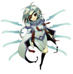  barefoot blazblue braid cloak eyepatch long_hair looking_at_viewer nu-13 red_eye red_eyes silver_hair solo sword tags weapon white_hair 