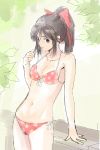  bad_id banzai_nekomimi bikini brown_hair front-tie_bikini hair_ribbon highres love_plus polka_dot ponytail ribbon side-tie_bikini sketch solo swimsuit takane_manaka 