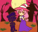  crow dress full_moon gloves hat mario mustache nintendo paper_mario paper_mario:_the_thousand-year_door personification pink_eyes pink_hair super_mario_bros. tears trees vivian witch_hat 