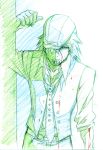  arm_up bleeding blood blood_on_clothes blood_on_face bloody_clothes cabbie_hat colored_pencil_(medium) facial_hair hat hat_over_one_eye kaburagi_t_kotetsu male necktie nishida_asako solo stubble tiger_&amp;_bunny traditional_media vest 