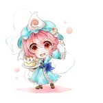  bad_id cake chibi food fork ghost hat pink_eyes pink_hair re_(sasagiri1990) red_eyes saigyouji_yuyuko solo touhou 