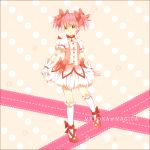  bow choker dress frills gloves hair_ribbon kaname_madoka kneehighs magical_girl mahou_shoujo_madoka_magica mary_janes pink_hair red_eyes ribbon rouru_chiha shoes short_hair short_twintails smile solo star twintails white_gloves white_legwear 