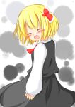  ^_^ a-rusu absurdres ascot blonde_hair blush closed_eyes eyes_closed fang hair_ribbon highres open_mouth ribbon rumia short_hair skirt smile solo the_embodiment_of_scarlet_devil touhou youkai 