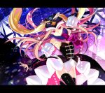  black_legwear blonde_hair brown_hair hat letterboxed long_hair mawaru_penguindrum osamu_(jagabata) princess_of_the_crystal purple_eyes smile solo takakura_himari thighhighs 