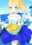  blue_eyes blush cherry flower food fruit fujisawa_machi hair_flower hair_ornament leaf lemon open_mouth orange original skirt_basket 