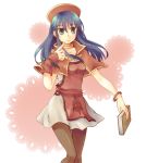  1girl blue_eyes blue_hair book fire_emblem fire_emblem:_fuuin_no_tsurugi jewelry lilina long_hair pantyhose serina_ranshi smile solo 