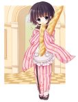  baguette bandana black_hair blue_eyes bread bread_in_mouth food geta ikoku_meiro_no_croisee japanese_clothes kimono short_hair yukiusagi_(paretto) yune_(ikoku_meiro_no_croisee) 