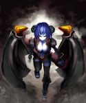  asmodeus_(shinrabansho) black_sclera blue_hair blue_skin breasts demon_girl horns large_breasts long_hair pointy_ears shinrabansho solo weapons 