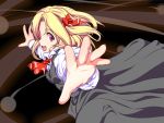  ascot blonde_hair dress_shirt fang hair_ribbon open_mouth outstretched_arms profile red_eyes ribbon rumia shirt smile solo spread_arms tenpura_(artist) the_embodiment_of_scarlet_devil touhou youkai 