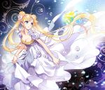  bishoujo_senshi_sailor_moon blonde blonde_hair blue_eyes bracelet breasts bubble cleavage crescent double_bun dress facial_mark flower forehead_mark hair_flower hair_ornament jewelry long_hair magical_girl nardack oppai princess_serenity rose rough sailor_moon solo sweat tears tsukino_usagi twintails very_long_hair white_rose 