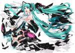  aqua_eyes aqua_hair broken censored convenient_censoring detached_sleeves fusion hatsune_miku hatsune_miku_(append) headphones long_hair miku_append mirre necktie no_panties open_mouth solo thigh-highs thighhighs twintails very_long_hair vocaloid vocaloid_append 