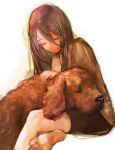  barefoot brown_hair closed_eyes dark_skin dog eyes_closed inukashi long_hair no.6 sifu smile 