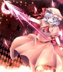  absurdres bad_id crescent_moon dress highres lion_nicole moon polearm remilia_scarlet solo spear spear_the_gungnir touhou weapon 