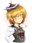  1girl blonde_hair bust crescent face harusame_(unmei_no_ikasumi) hat heart lunasa_prismriver short_hair sketch smile solo touhou yellow_eyes 