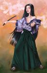  arman_akopian bare_shoulders black_hair breasts cleavage closed_eyes copyright_request eyes_clothes japanese_clothes kimono kimono_down lips long_hair no_bra off_shoulder solo sword tabi weapon 