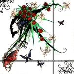  butterfly copyright_request face flower long_hair red_eyes red_rose rib:y(uhki) rose solo 