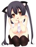  animal_ears black_hair brown_eyes cat_ears k-on! long_hair nakano_azusa one-piece_swimsuit school_swimsuit sitting solo swimsuit thigh-highs thighhighs toki_ai twintails white_school_swimsuit 