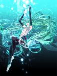  append aqua_eyes artist_request barefoot bubble bubbles elbow_gloves green_eyes green_hair hands-up hatsune_miku long_hair midriff open_mouth solo sparkls underwater very_long_hair vocaloid water 