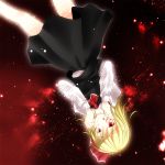  :q ascot blonde_hair blood highres looking_at_viewer red_hair redhead ribbon rumia s-syogo short_hair skirt solo the_embodiment_of_scarlet_devil tongue touhou upside-down youkai 