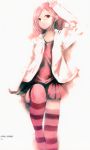  earring female glasses hair_clip hairpins jacket jewelry kei kei_(artist) glasses nanako_(kei) open_mouth original pink_hair simple_background skirt smile solo stockings white_background 