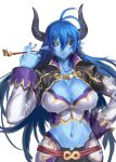  asmodeus_(shinrabansho) black_sclera blue_hair blue_skin breasts demon_girl horns large_breasts long_hair pointy_ears shinrabansho solo 