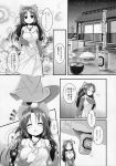  1girl alternate_costume apron bare_shoulders beer black_hair blush bow comic flower food hair_bow highres long_hair open_mouth reiuji_utsuho smile sweater touhou translation_request 