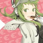  bad_id doughnut food glasses green_eyes green_hair gumi headphones mouth_hold payot scarf solo teeth vocaloid yoshito 
