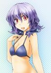  alto-00 bikini blue_hair braid bust halftone halftone_background highres izayoi_sakuya lavender_hair purple_hair red_eyes solo swimsuit the_embodiment_of_scarlet_devil touhou twin_braids 