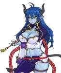  asmodeus_(shinrabansho) black_sclera blue_hair blue_skin breasts demon_girl horns large_breasts long_hair pointy_ears shinrabansho solo 