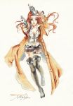  boots breasts cleavage dual_wielding eyeliner face gun long_hair long_sleeves makeup mole orange_eyes orange_hair original overcoat phong_anh revolver short_shorts shorts signature solo thigh-highs thigh_boots thigh_strap thighhighs traditional_media watercolor_(medium) weapon 