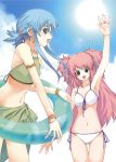  alternate_costume anna_laemmle bikini blue_eyes blue_hair bracelet breasts cloud earrings green_eyes gust hair_ornament highres innertube jewelry long_hair mana_khemia multiple_girls navel official_art open_mouth philomel_hartung pink_hair short_hair short_twintails side-tie_bikini sky swimsuit twintails two_side_up 