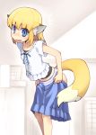  apricot apricot_(yamai) blonde_hair blue_eyes blush fox_ears fox_tail original panties skirt striped striped_panties surprised tail underwear undressing yamai 