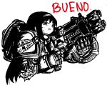  :p :q akemi_homura black_hair bolter crossover heresy highres invader invader_(artist) mahou_shoujo_madoka_magica meme multi-melta simple_background solo space_marines spanish tongue warhammer_40k 