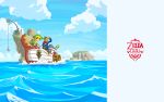  2boys bird ciela cloud fairy highres hook island linebeck link multiple_boys nintendo ocean official_art phantom_hourglass seagull ship sky the_legend_of_zelda wallpaper water waterfall 