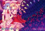  absurdres bare_shoulders bat_wings blonde_hair blue_hair cover cover_page dress flandre_scarlet flower hand_on_another's_cheek hand_on_another's_face hat highres multiple_girls nail_polish petals ponytail red_eyes remilia_scarlet ribbon ribbons rose sayori scan short_hair siblings side_ponytail sisters touhou vampire wings 