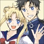  bishoujo_senshi_sailor_moon grin lowres mocha_(mochabutter) oekaki school_uniform seiya_kou serafuku smile tsukino_usagi 